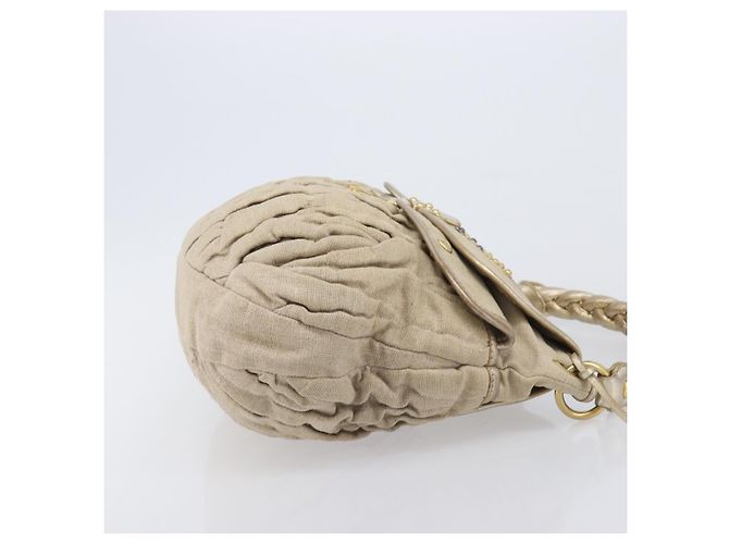 Borsa a mano Miu Miu Matelassé Canvas Beige Gold Tone Auth bs37124 - vista 3