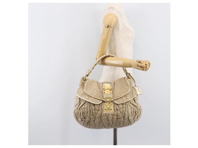 Borsa a mano Miu Miu Matelassé Canvas Beige Gold Tone Auth bs37124 - vista 31