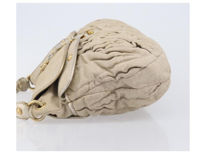Borsa a mano Miu Miu Matelassé Canvas Beige Gold Tone Auth bs37124 - vista 4