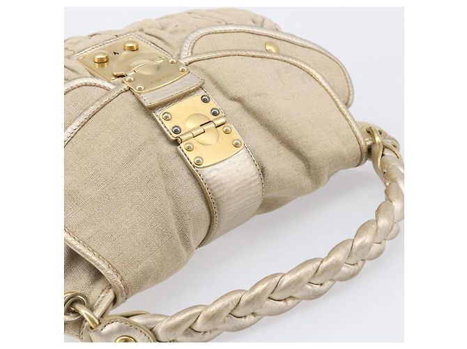 Borsa a mano Miu Miu Matelassé Canvas Beige Gold Tone Auth bs37124 - vista 6