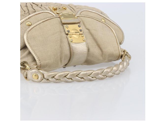 Borsa a mano Miu Miu Matelassé Canvas Beige Gold Tone Auth bs37124 - vista 7