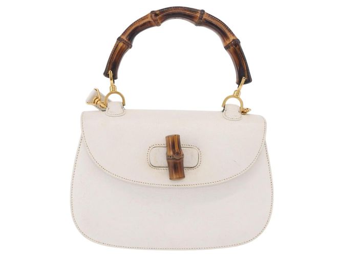 Borsa a mano GUCCI Bamboo in pelle 2way White Gold 000 2029 0633 Auth bs37338A Bianco D'oro - vista 13