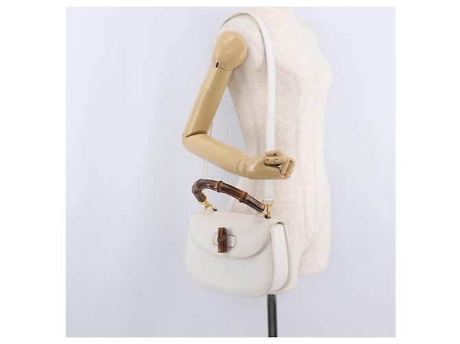 Borsa a mano GUCCI Bamboo in pelle 2way White Gold 000 2029 0633 Auth bs37338A Bianco D'oro - vista 29