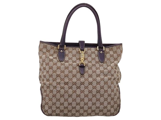 Sac à main GUCCI GG Canvas New Jackie Beige Gold 145818 Auth 206247 Doré - vue 13