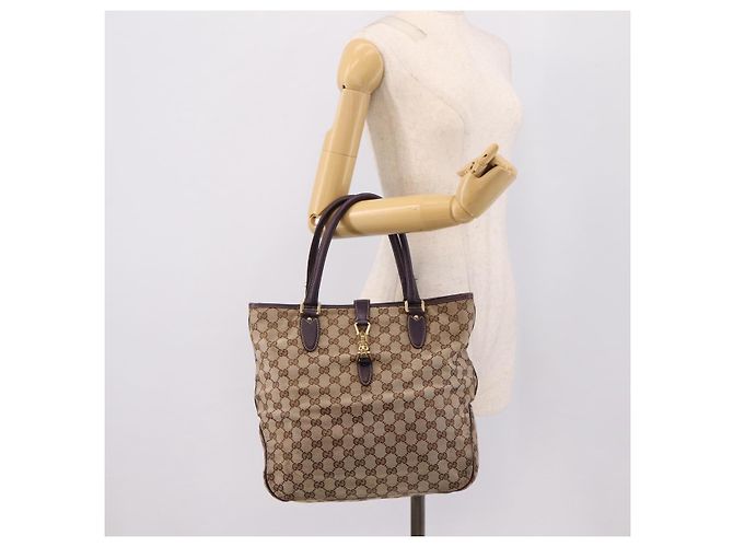 Sac à main GUCCI GG Canvas New Jackie Beige Gold 145818 Auth 206247 Doré - vue 25
