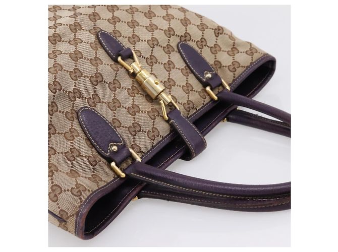Sac à main GUCCI GG Canvas New Jackie Beige Gold 145818 Auth 206247 Doré - vue 6