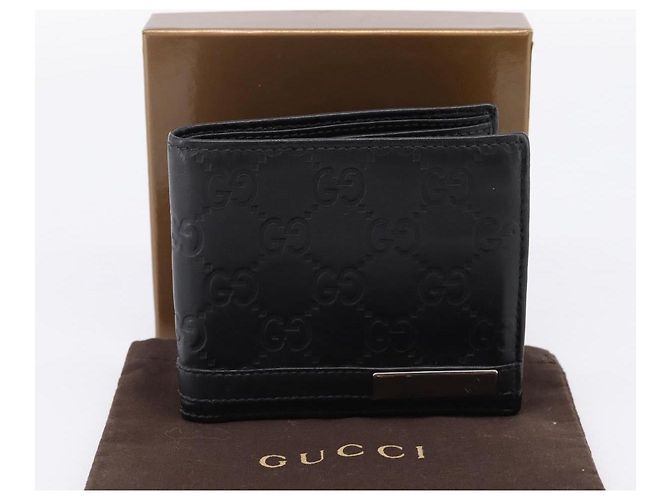 Portafoglio compatto GUCCI GG Canvas Guccissima in pelle nera 233102 Auth 206146A Nero - vista 12