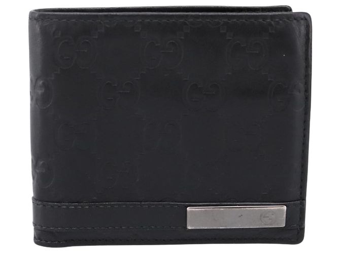 Portafoglio compatto GUCCI GG Canvas Guccissima in pelle nera 233102 Auth 206146A Nero - vista 13