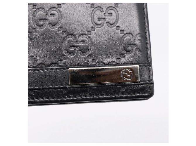 Portafoglio compatto GUCCI GG Canvas Guccissima in pelle nera 233102 Auth 206146A Nero - vista 17