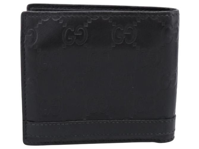 Portafoglio compatto GUCCI GG Canvas Guccissima in pelle nera 233102 Auth 206146A Nero - vista 2