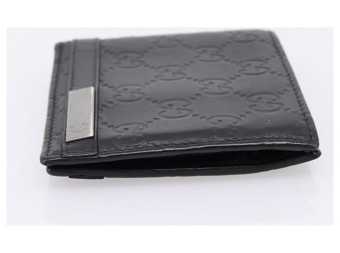 Portafoglio compatto GUCCI GG Canvas Guccissima in pelle nera 233102 Auth 206146A Nero - vista 3