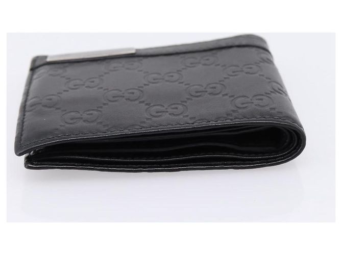 Portafoglio compatto GUCCI GG Canvas Guccissima in pelle nera 233102 Auth 206146A Nero - vista 5
