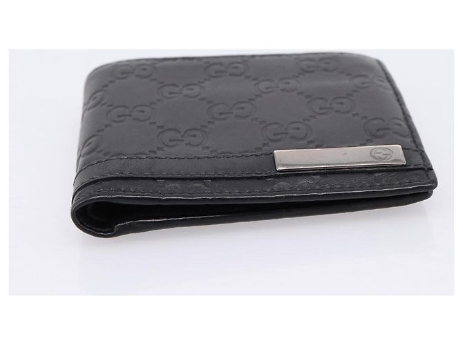 Portafoglio compatto GUCCI GG Canvas Guccissima in pelle nera 233102 Auth 206146A Nero - vista 6