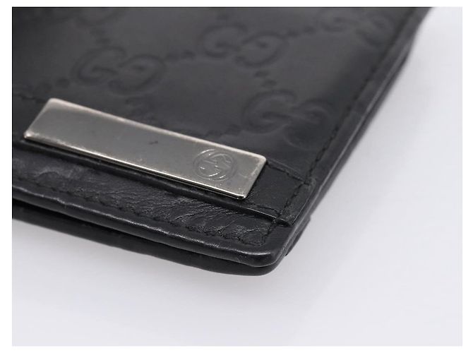 Portafoglio compatto GUCCI GG Canvas Guccissima in pelle nera 233102 Auth 206146A Nero - vista 7