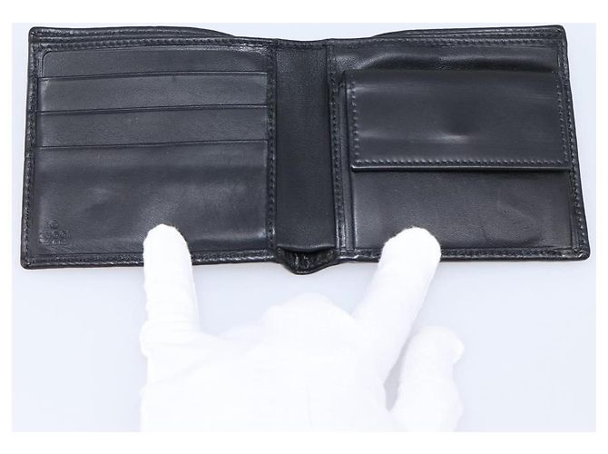 Portafoglio compatto GUCCI GG Canvas Guccissima in pelle nera 233102 Auth 206146A Nero - vista 8