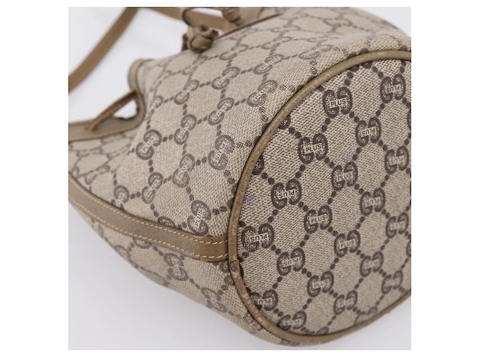 Borsa a tracolla GUCCI GG Plus Supreme PVC Beige Gold Auth ka6356 D'oro - vista 13