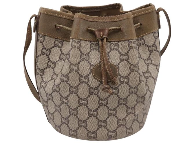 Borsa a tracolla GUCCI GG Plus Supreme PVC Beige Gold Auth ka6356 D'oro - vista 2