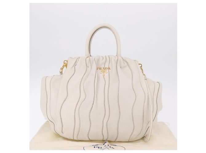 Bolso de mano PRADA de cuero 2way White Gold Auth 206042V Blanco Dorado - vista 12