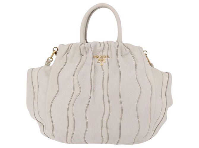 Bolso de mano PRADA de cuero 2way White Gold Auth 206042V Blanco Dorado - vista 13