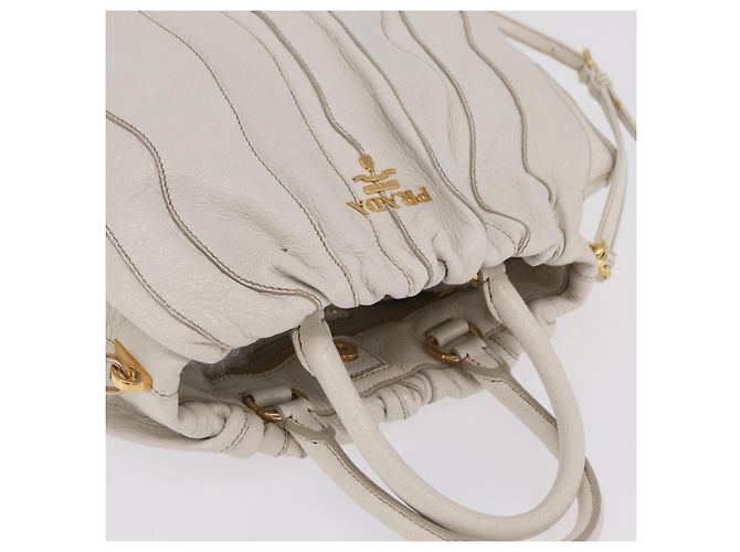 Bolso de mano PRADA de cuero 2way White Gold Auth 206042V Blanco Dorado - vista 14