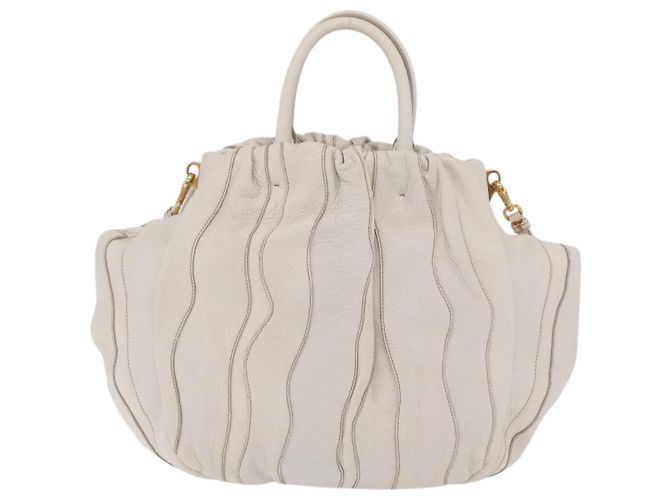 Bolso de mano PRADA de cuero 2way White Gold Auth 206042V Blanco Dorado - vista 2