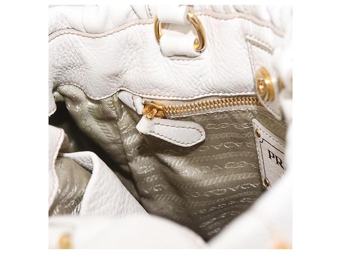 Bolso de mano PRADA de cuero 2way White Gold Auth 206042V Blanco Dorado - vista 26