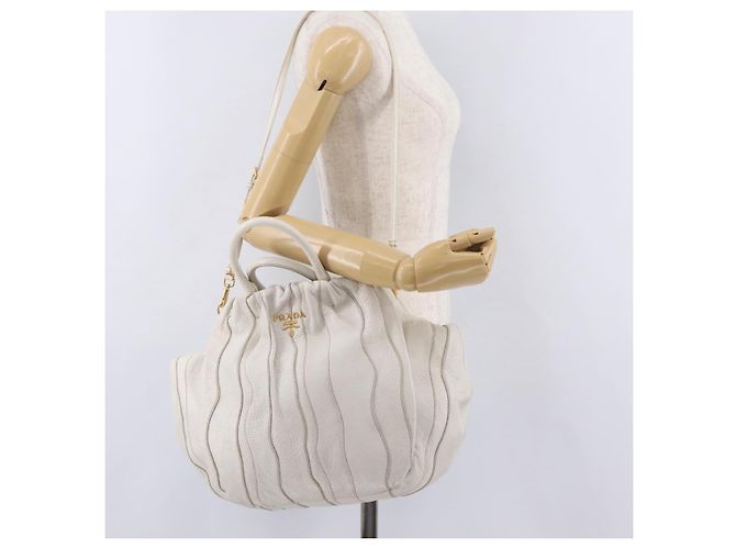 Bolso de mano PRADA de cuero 2way White Gold Auth 206042V Blanco Dorado - vista 28