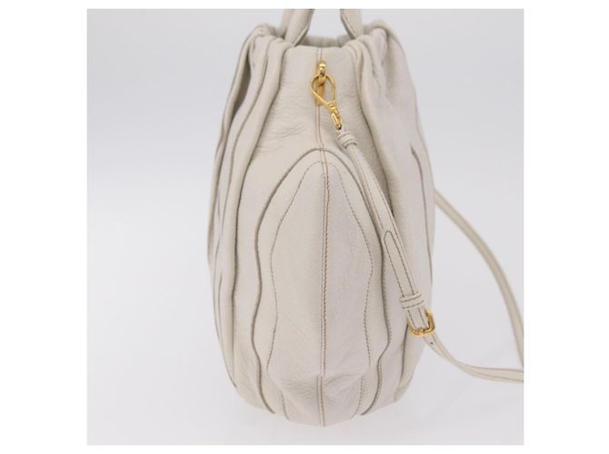 Bolso de mano PRADA de cuero 2way White Gold Auth 206042V Blanco Dorado - vista 4