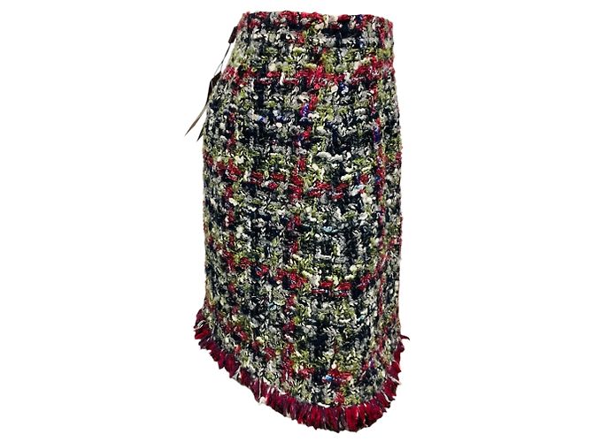 Gonna in tweed di lana e mohair multicolore bordeaux / verde / blu navy Etro - vista 2