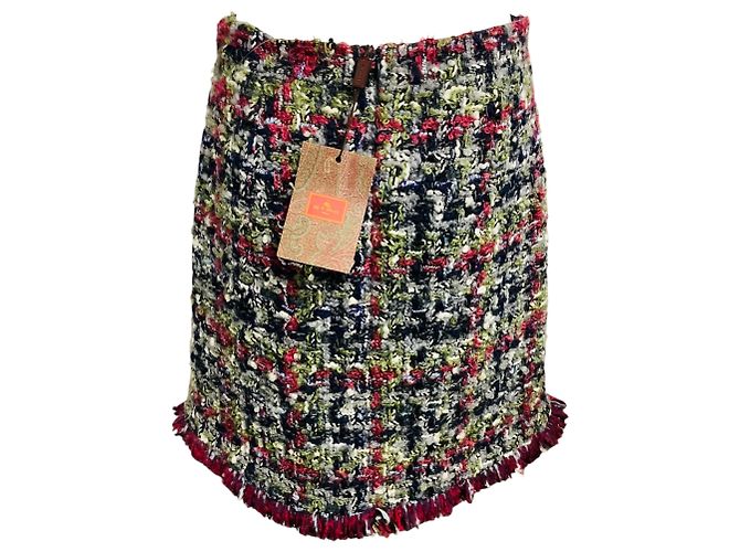 Gonna in tweed di lana e mohair multicolore bordeaux / verde / blu navy Etro - vista 3