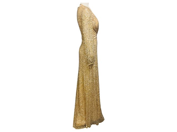 Autre Marque Abito da Sera Mac Duggal Champagne Metallic Sequined / Abito Formale Metallico - vista 2