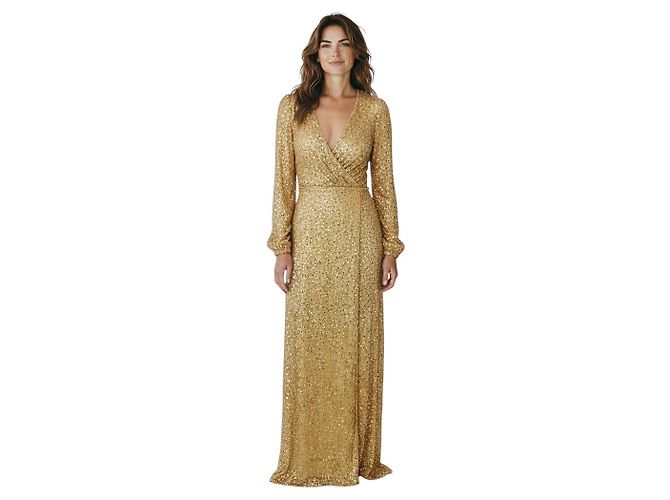 Autre Marque Abito da Sera Mac Duggal Champagne Metallic Sequined / Abito Formale Metallico - vista 7