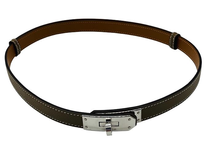 Hermès Cinturón Kelly Hermes Taupe 2016 de piel Epsom con hebilla plateada Castaño - vista 2