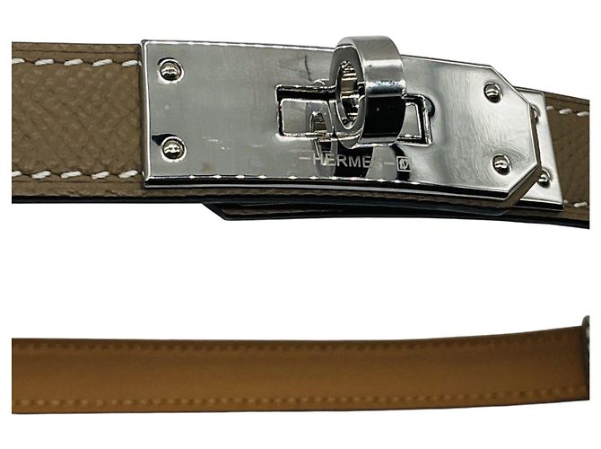 Hermès Cinturón Kelly Hermes Taupe 2016 de piel Epsom con hebilla plateada Castaño - vista 3