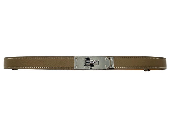 Hermès Cinturón Kelly Hermes Taupe 2016 de piel Epsom con hebilla plateada Castaño - vista 4
