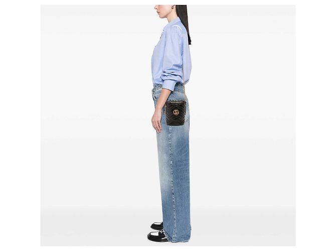 Borsa a secchiello Gucci Small GG Marmont Matelassé in pelle di vitello nera Nero - vista 7