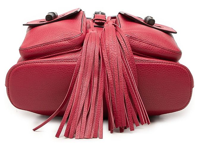 Bamboo Zaino Gucci Large in pelle di vitello rosso con nappina in bambù e coulisse - vista 3