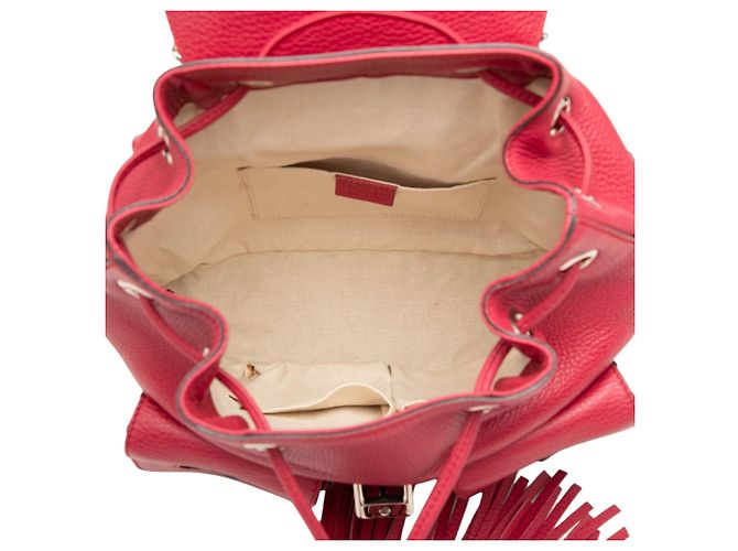 Bamboo Zaino Gucci Large in pelle di vitello rosso con nappina in bambù e coulisse - vista 4