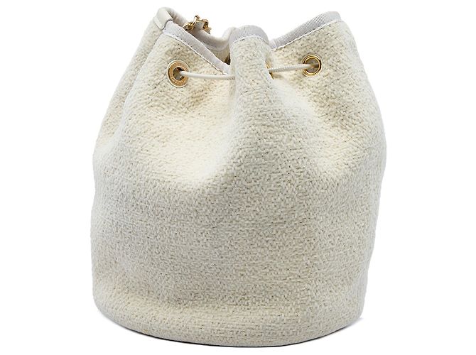 Borsa a secchiello con coulisse Chanel Deauville Small in tweed bianco - vista 2