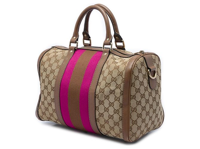 Borsa Boston Satchel Gucci Medium GG Canvas Web Joy Beige - vista 2