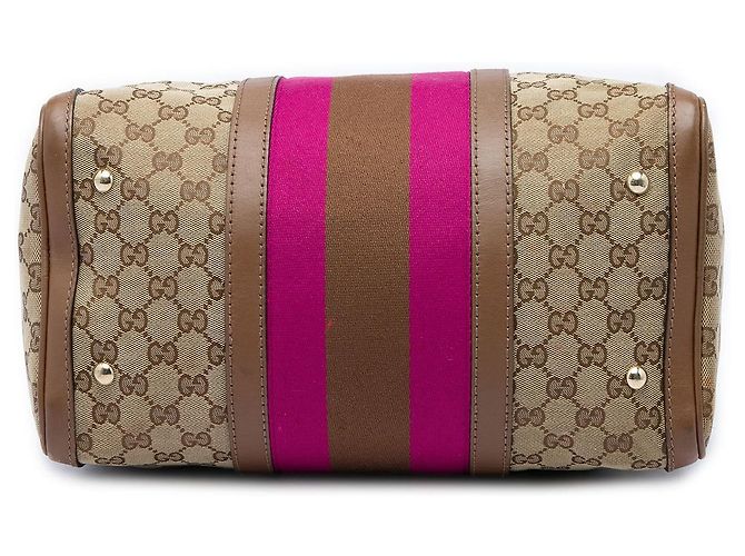 Borsa Boston Satchel Gucci Medium GG Canvas Web Joy Beige - vista 3