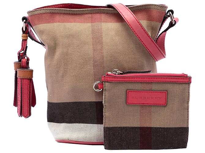 Borsa a secchiello Burberry Ashby con nappe in tela Mini Mega Check marrone - vista 7