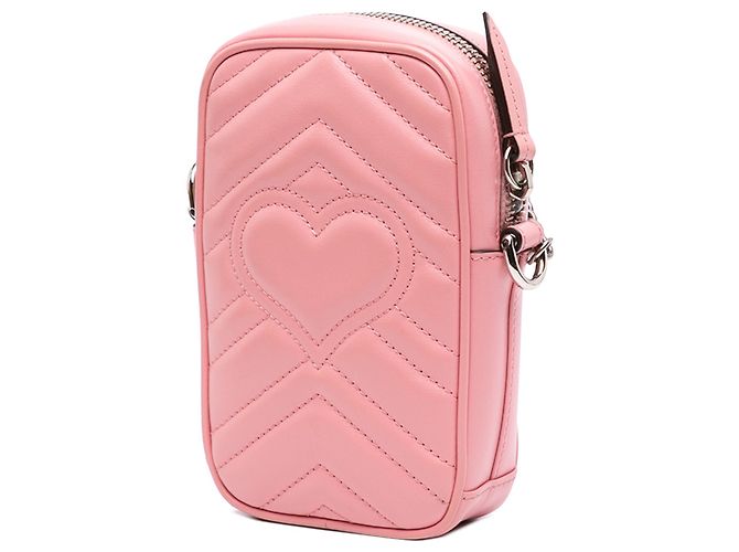 Borsa a tracolla Mini GG Marmont in pelle matelassé rosa Gucci - vista 2