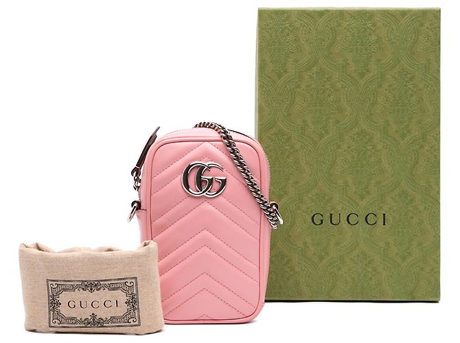 Borsa a tracolla Mini GG Marmont in pelle matelassé rosa Gucci - vista 7