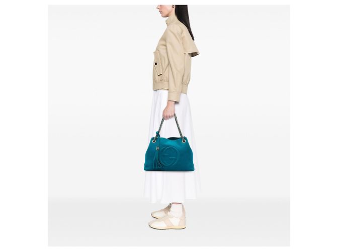 Borsa Tote Soho Chain Gucci Medium in pelle di vitello blu - vista 5