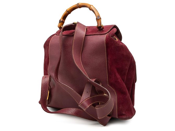 Red Gucci Large Suede Bamboo Drawstring Backpack - view 2
