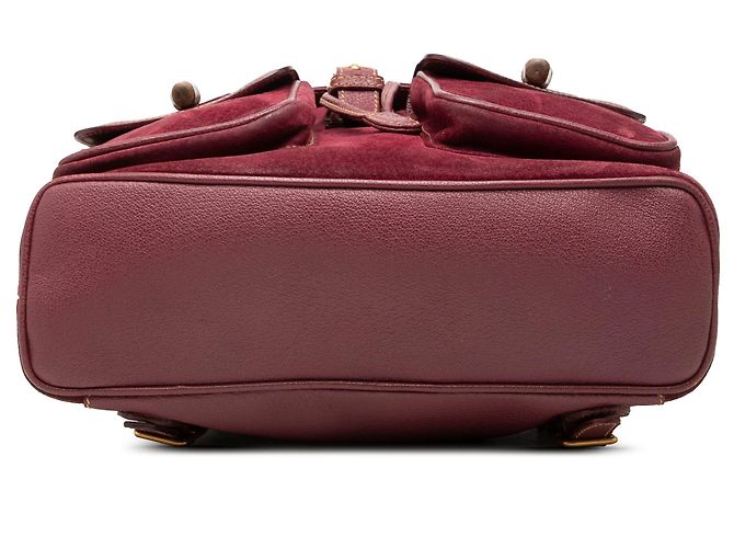 Red Gucci Large Suede Bamboo Drawstring Backpack - view 3