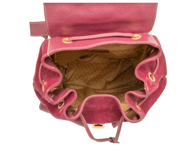 Red Gucci Large Suede Bamboo Drawstring Backpack - view 4