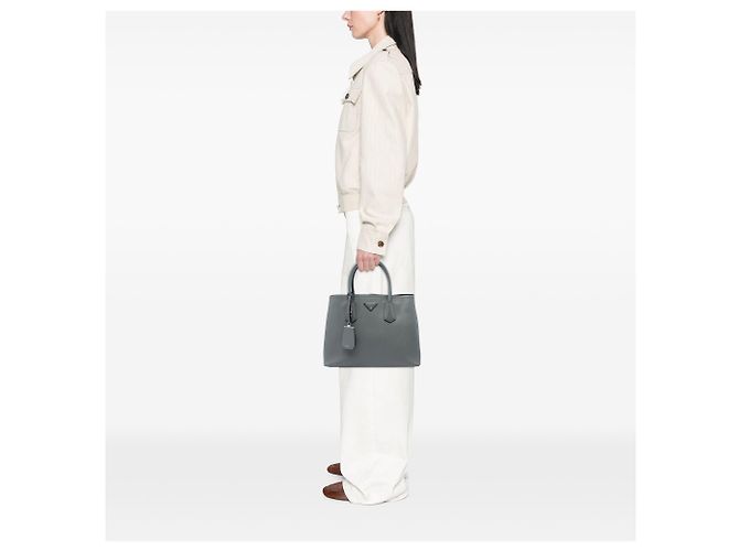 Sac à main double Prada Medium Saffiano Cuir Gris - vue 6