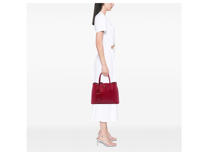 Bolso Satchel Doble Prada Medium de Cuero Saffiano Rojo Roja - vista 6